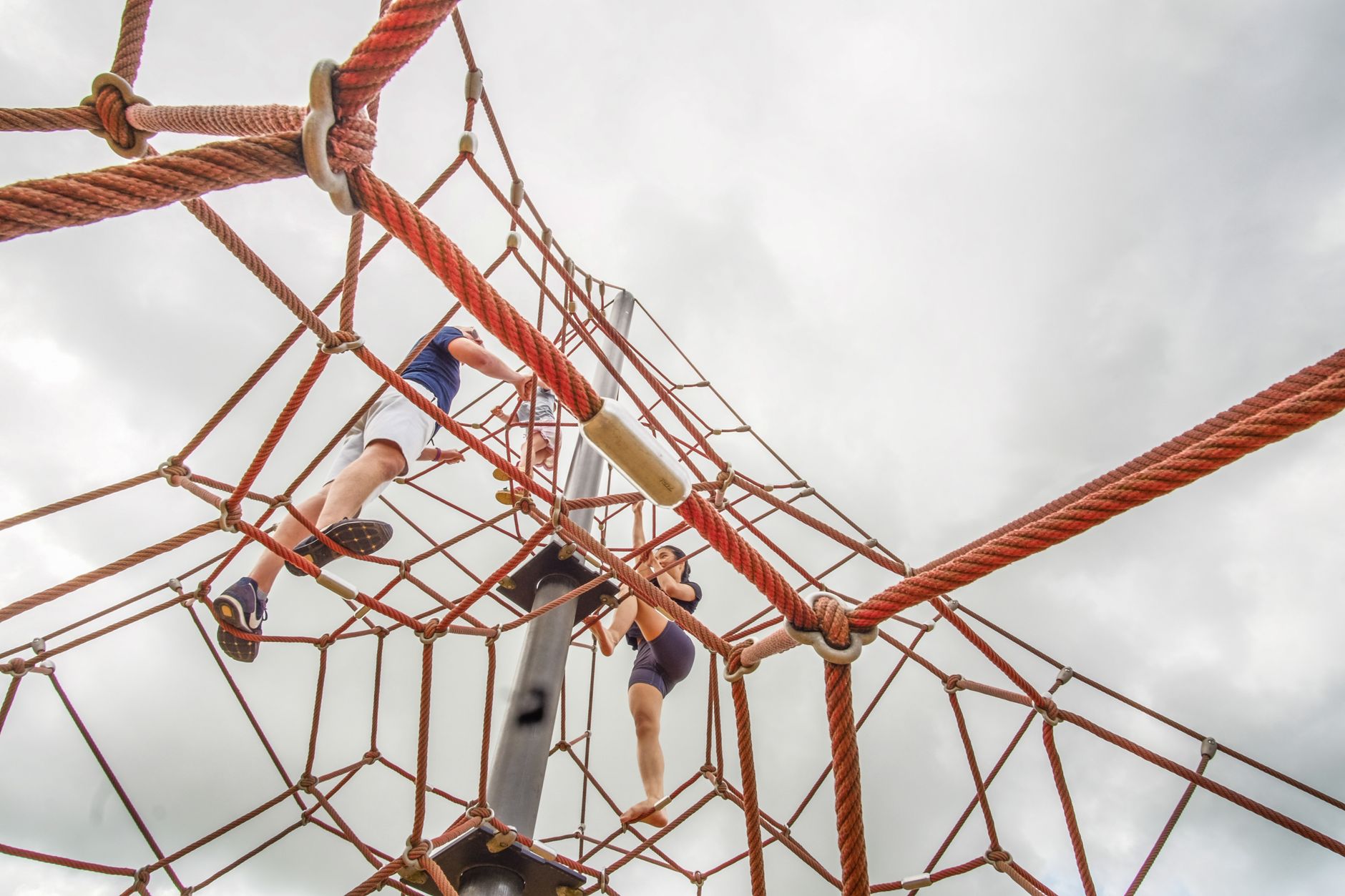 Children climbing playground structure