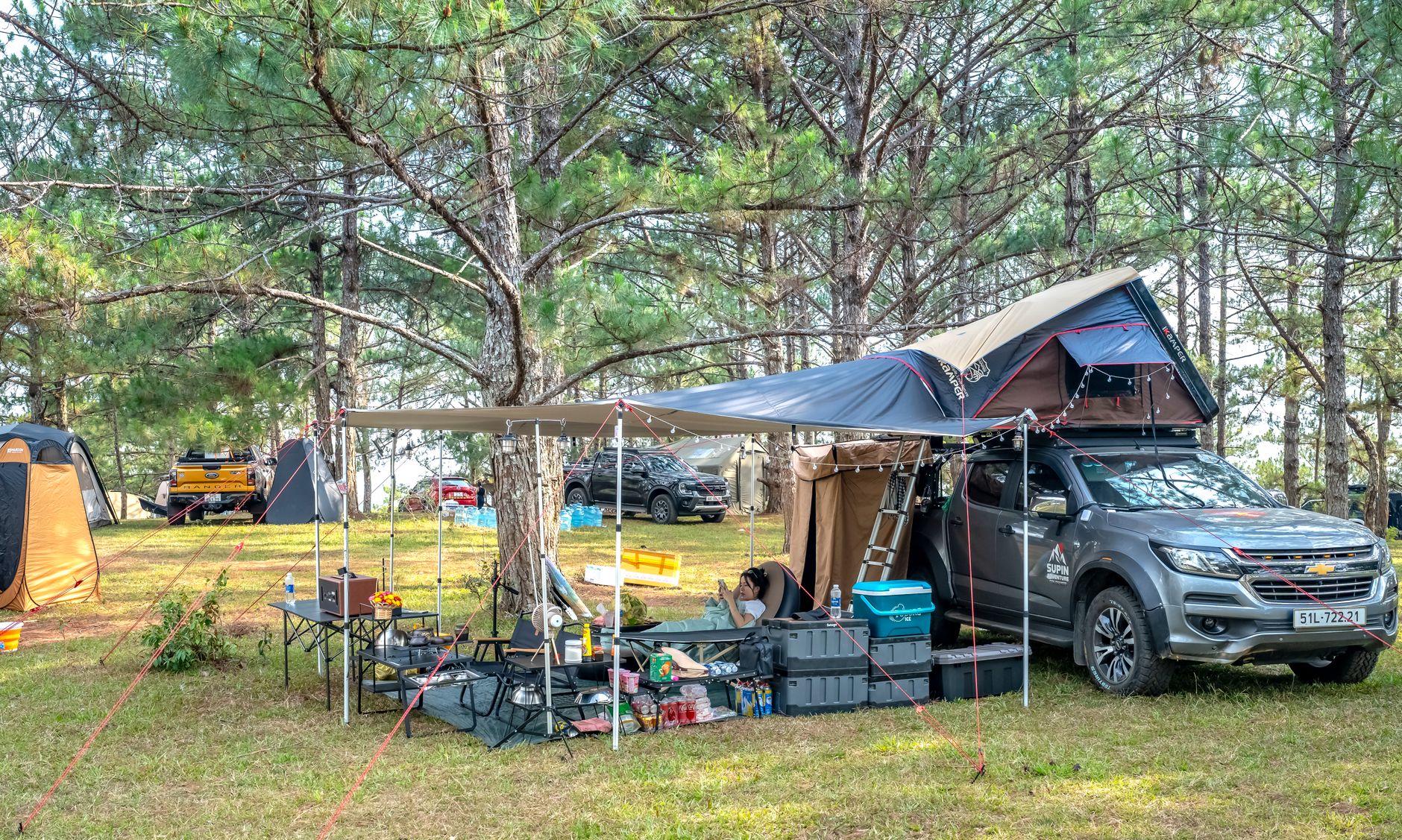Outdoor camping with rooftop tent